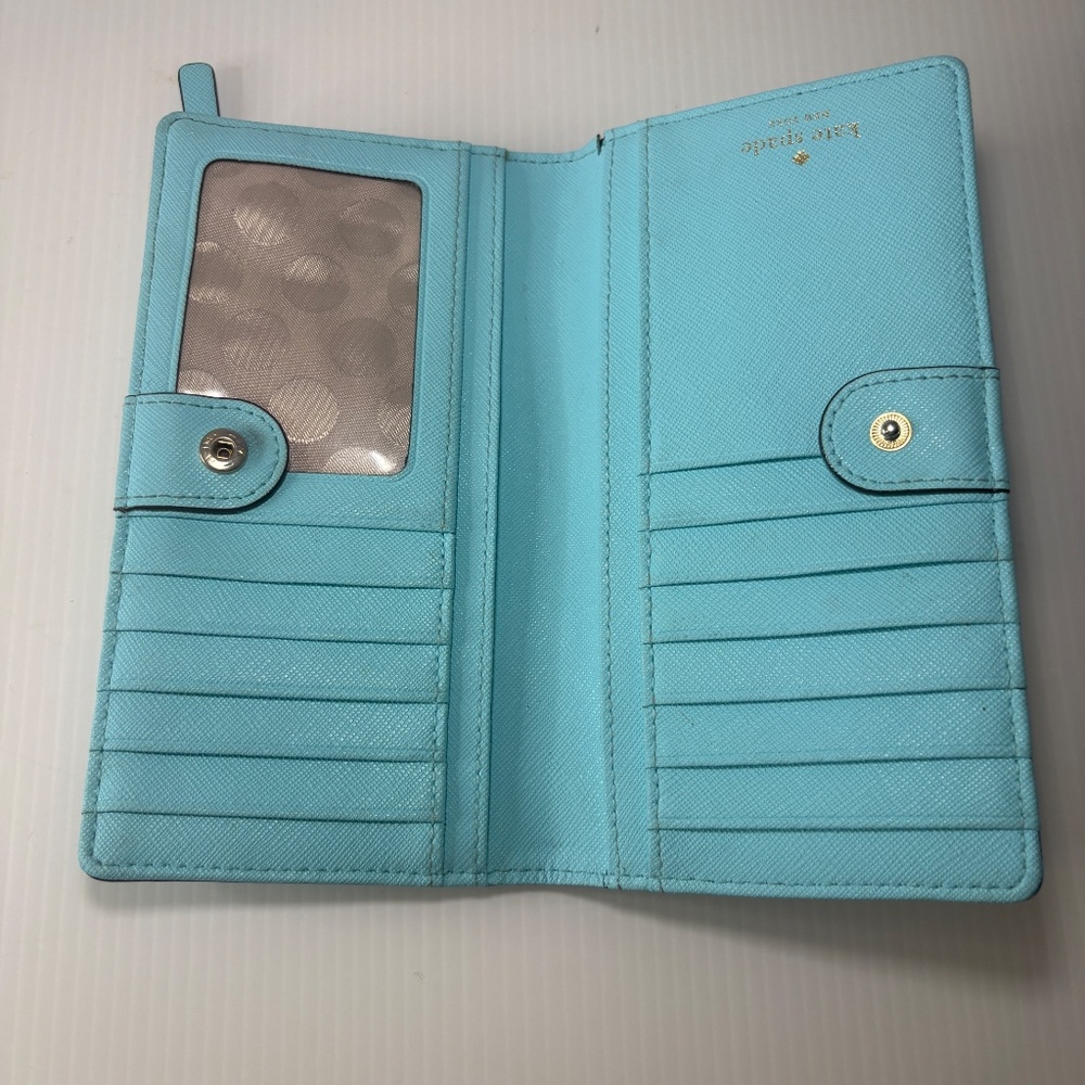 Kate Spade Grand Street Stacy Bifold Leather Slim Wallet Turquoise/Aqua/Blue - Picture 9 of 13